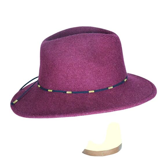 Burgundy Bucket Hat Fedora Wool/Polyester 3" Brim My Basic Beaded BK Cord Band - Picture 3 of 11